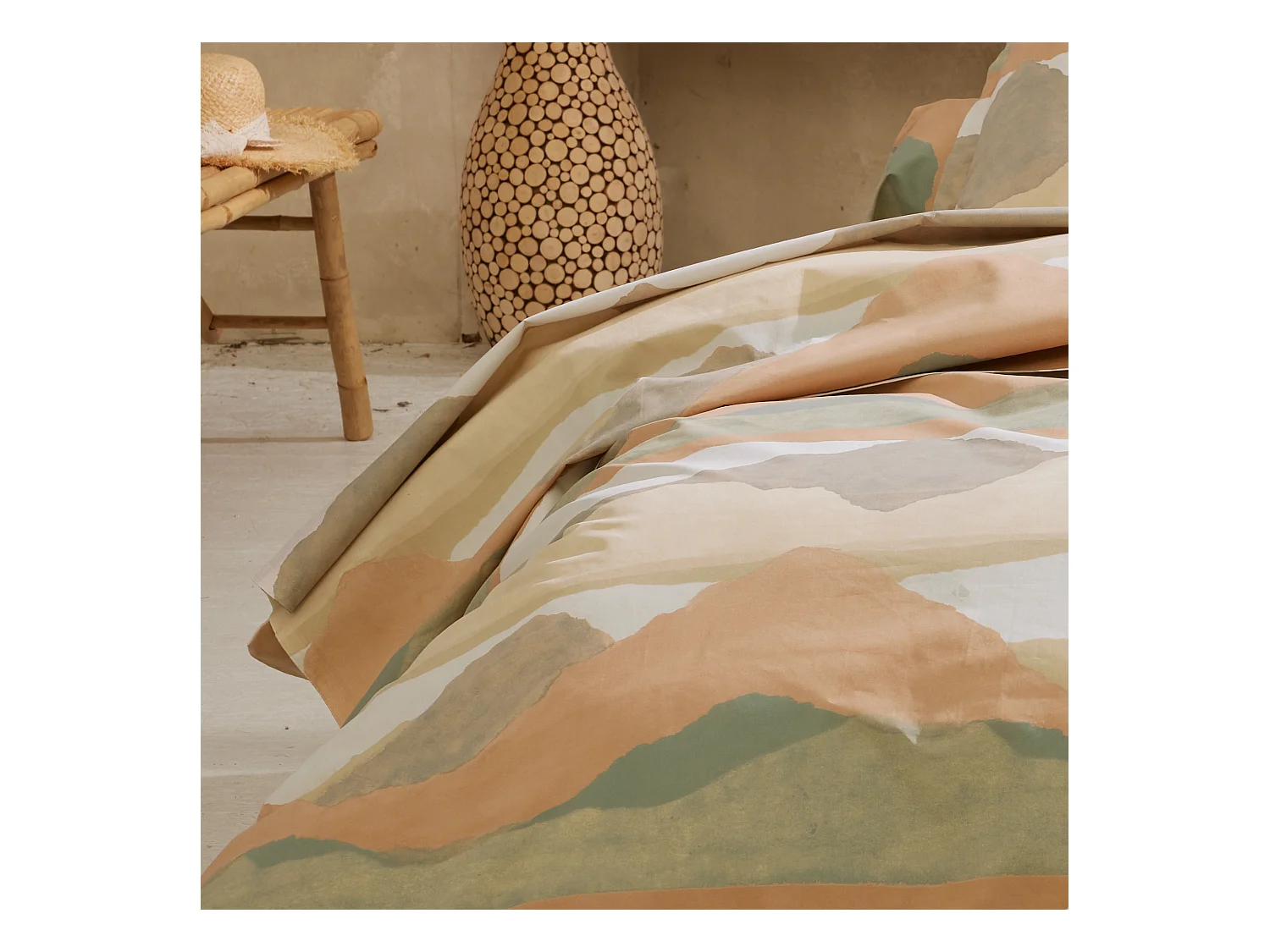 Drap plat 280x325 cm percale de coton LAND CRAIE multicolore