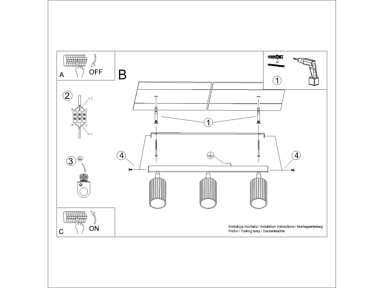Plafonnier Karbon Minimaliste En Aluminium - 3 Sources Lumineuses - L.45 X H.16,5 Cm - Taupe