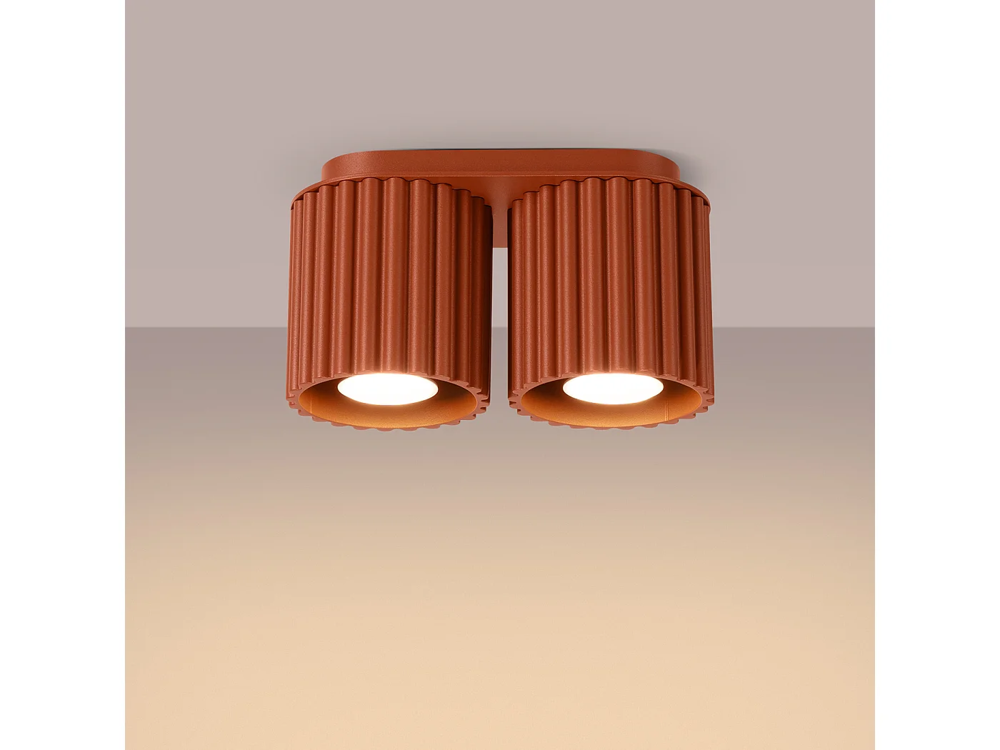 Plafonnier Aura Minimaliste En Aluminium - 2 Sources Lumineuses - L.21 X H.12 Cm - Ocre Rouge