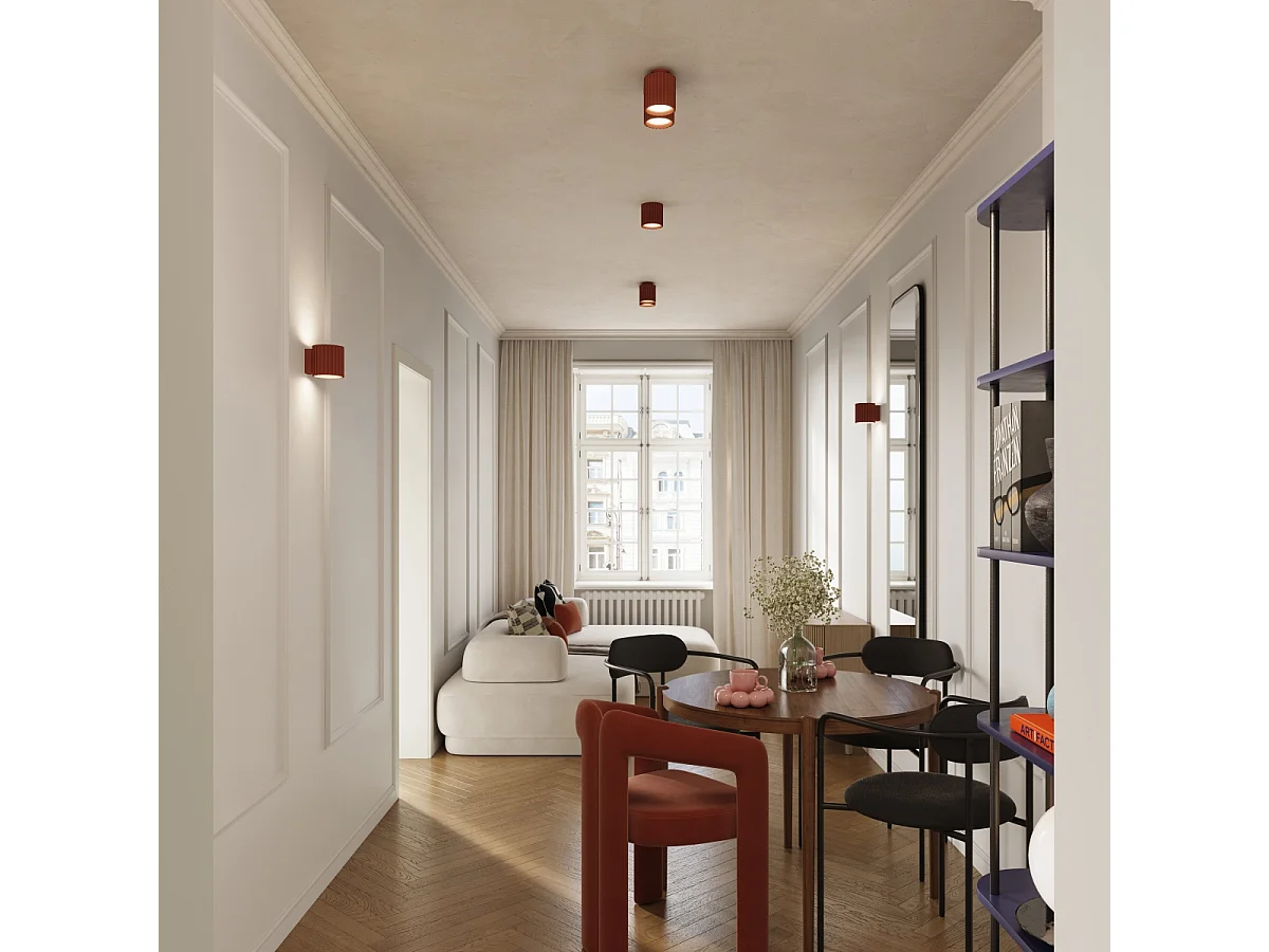 Plafonnier Aura Minimaliste En Aluminium - 2 Sources Lumineuses - L.21 X H.12 Cm - Ocre Rouge