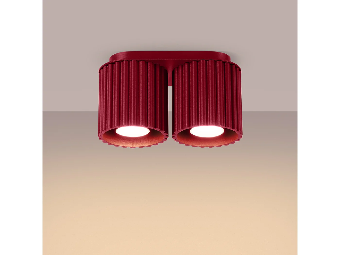 Plafonnier Aura Minimaliste En Aluminium - 2 Sources Lumineuses - L.21 X H.12 Cm - Bourgogne