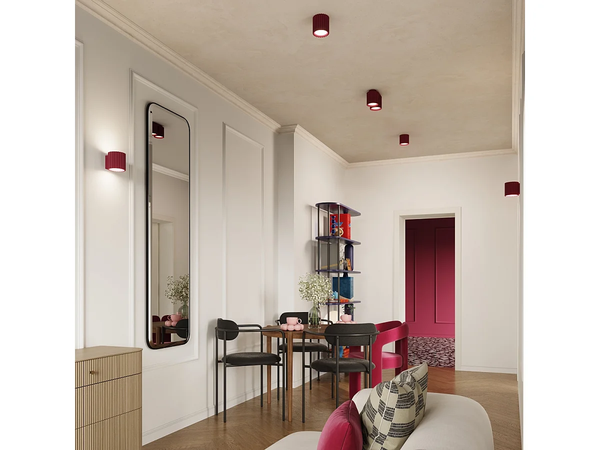 Plafonnier Aura Minimaliste En Aluminium - 2 Sources Lumineuses - L.21 X H.12 Cm - Bourgogne