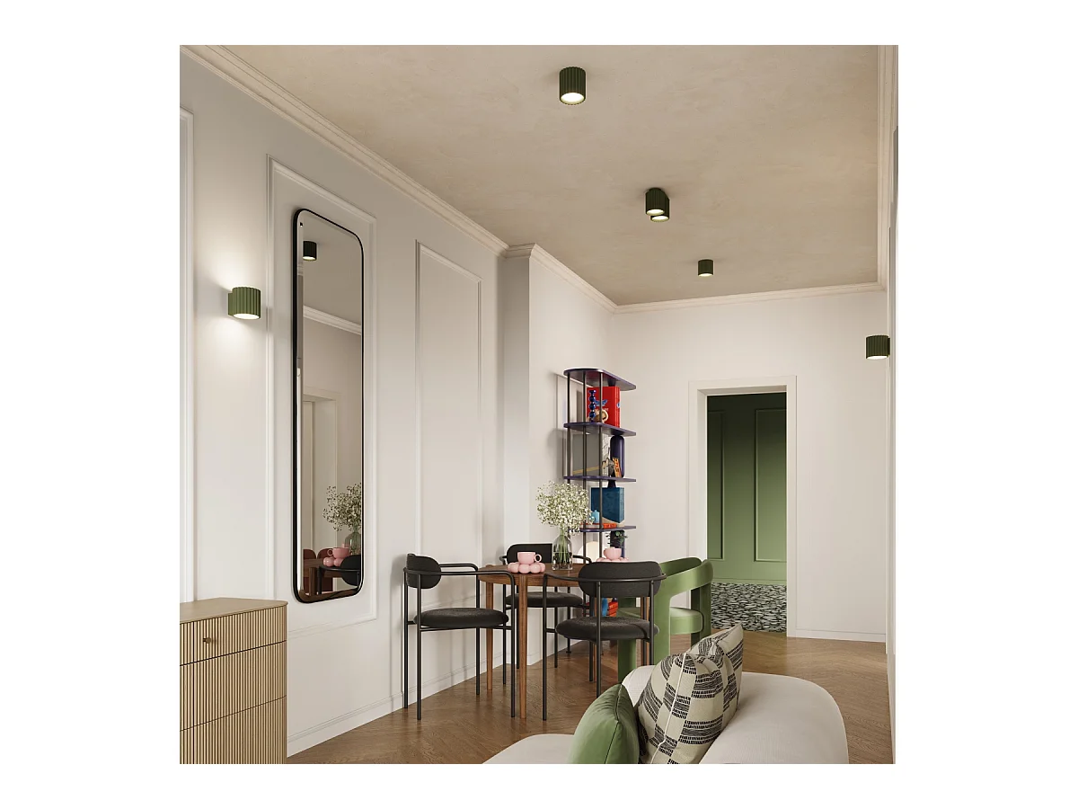 Plafonnier Aura Minimaliste En Aluminium - 2 Sources Lumineuses - L.21 X H.12 Cm - Vert Olive