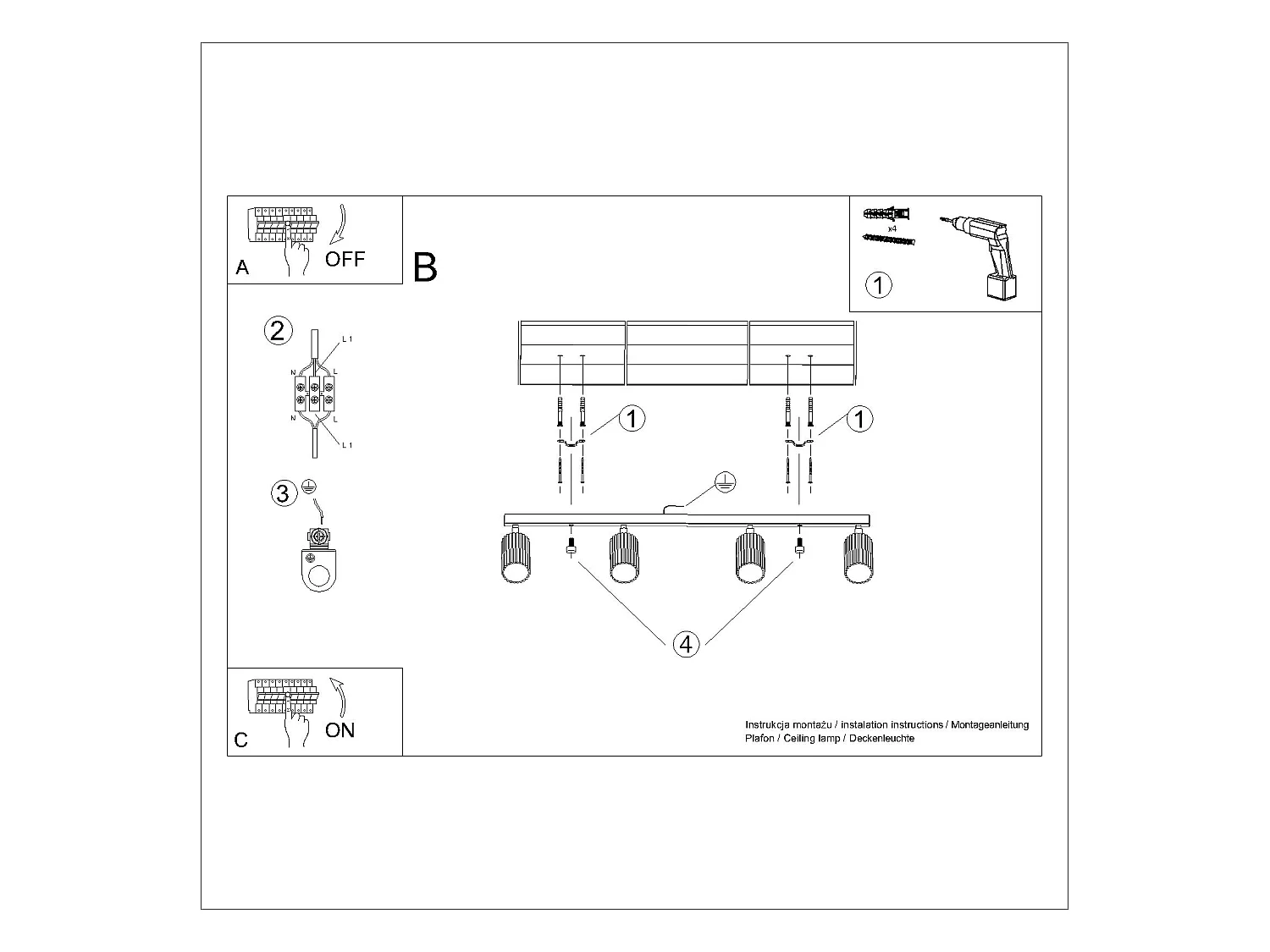 Plafonnier Karbon Minimaliste En Aluminium - 4 Sources Lumineuses - L.81 X H.16,5 Cm - Taupe