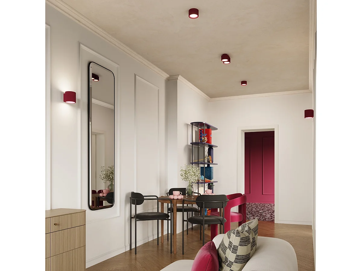 Plafonnier Aura Minimaliste En Aluminium - 2 Sources Lumineuses - L.21 X H.12 Cm - Bourgogne