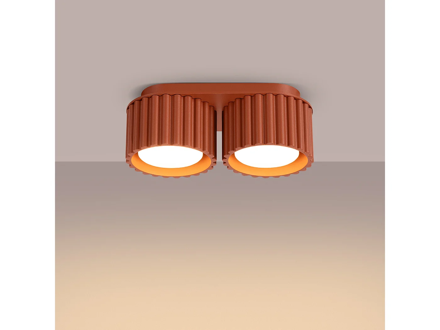 Plafonnier Aura Minimaliste En Aluminium - 2 Sources Lumineuses - L.21 X H.12 Cm - Ocre Rouge