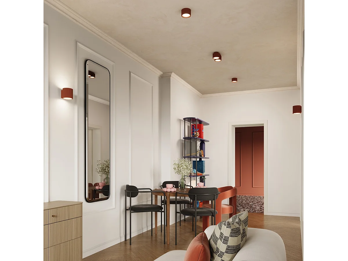 Plafonnier Aura Minimaliste En Aluminium - 2 Sources Lumineuses - L.21 X H.12 Cm - Ocre Rouge