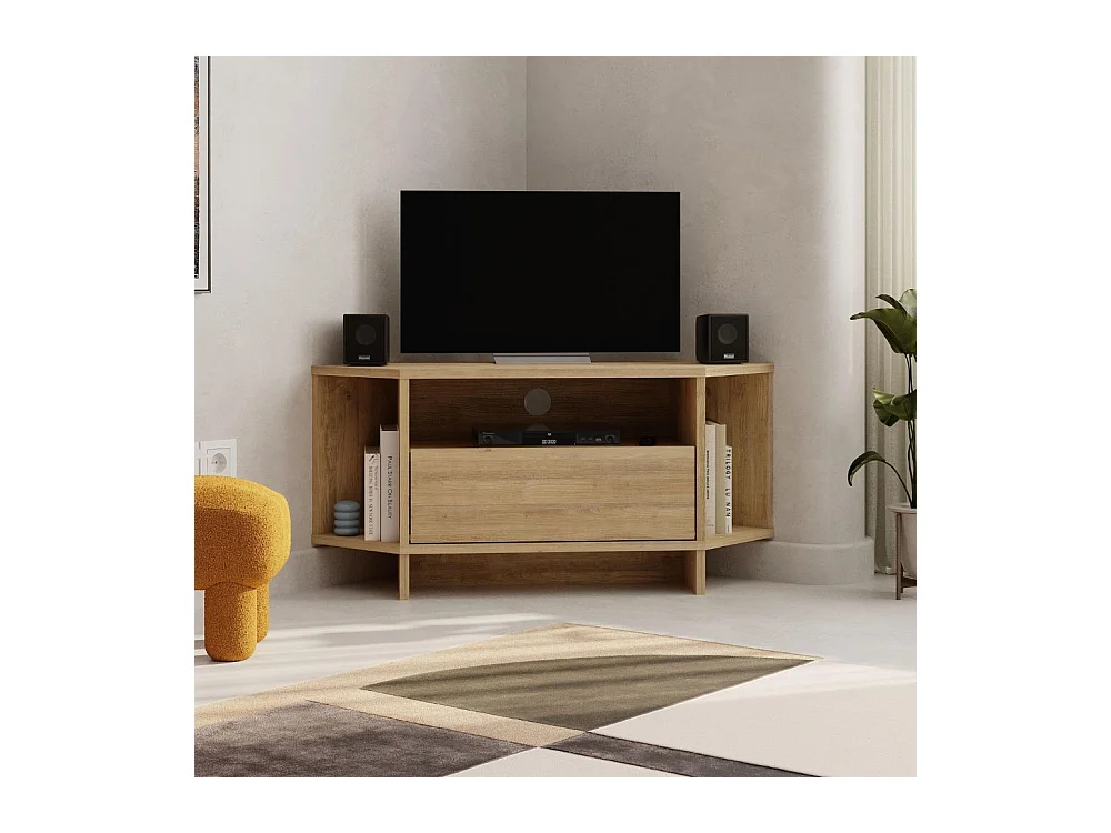 Porta TV angolare Viva colore Rovere 95.7x35.4x45.3H – Design Funzionale per spazi intelligenti