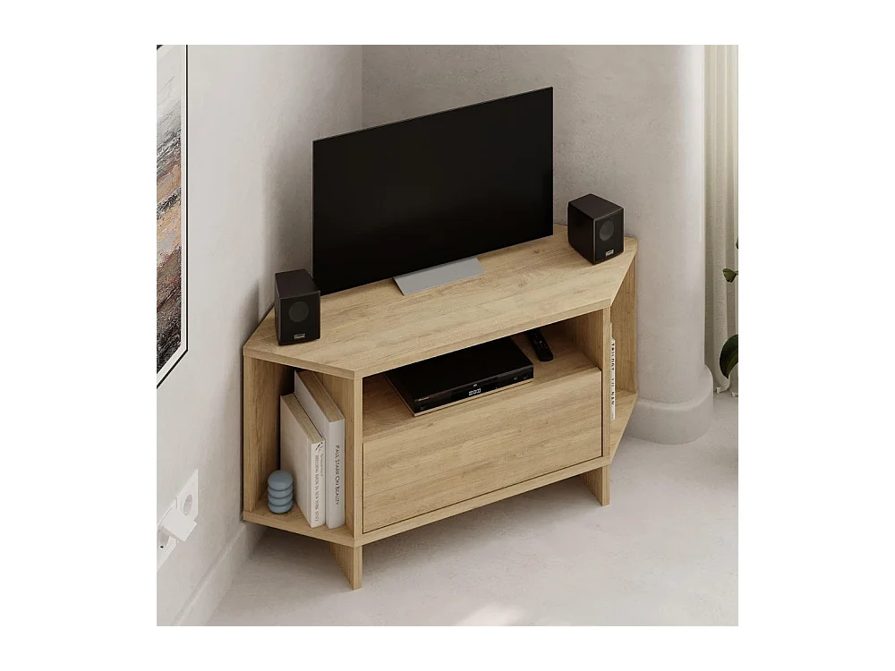 Porta TV angolare Viva colore Rovere 95.7x35.4x45.3H – Design Funzionale per spazi intelligenti