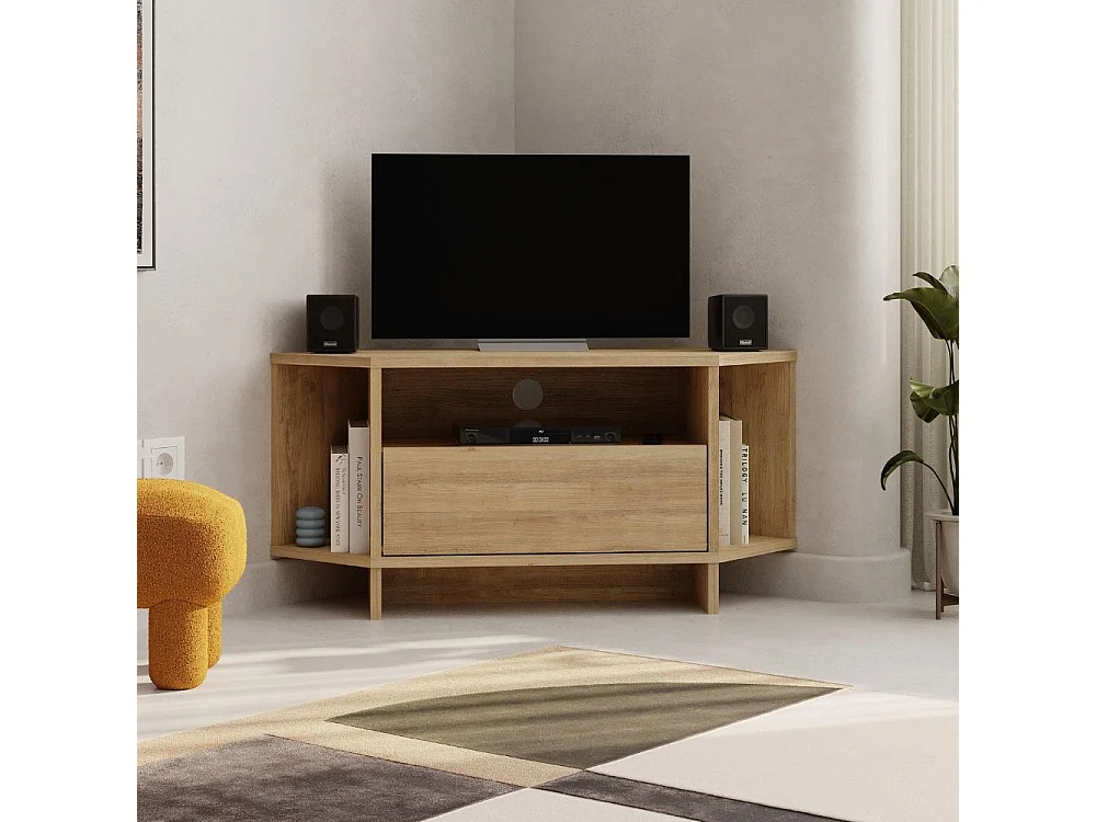 Porta TV angolare Viva colore Rovere 95.7x35.4x45.3H – Design Funzionale per spazi intelligenti