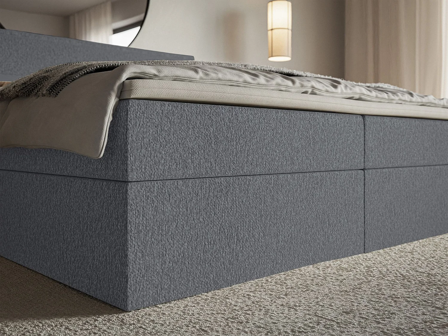 Lit boxspring 180x200 avec surmatelas – en tissu chenille – gris graphite – SOFTIE