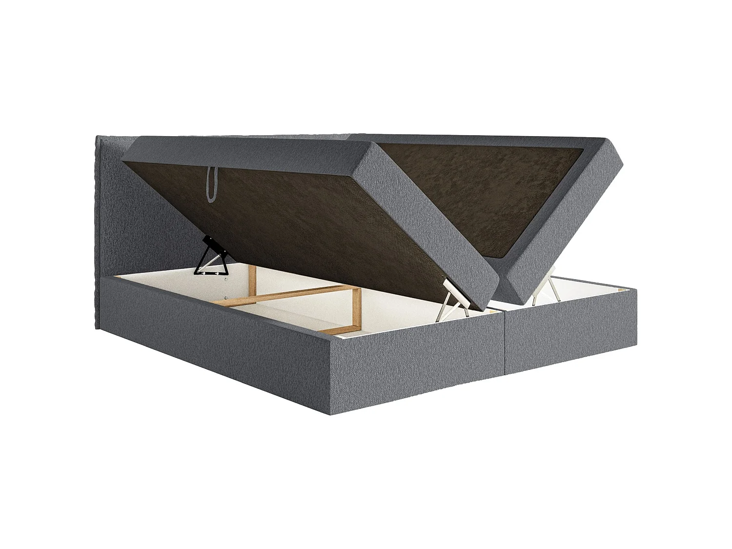 Lit boxspring 180x200 avec surmatelas – en tissu chenille – gris graphite – SOFTIE