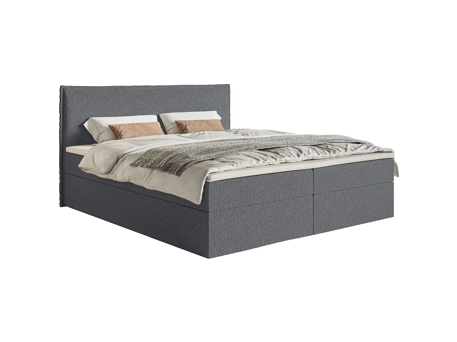 Lit boxspring 180x200 avec surmatelas – en tissu chenille – gris graphite – SOFTIE