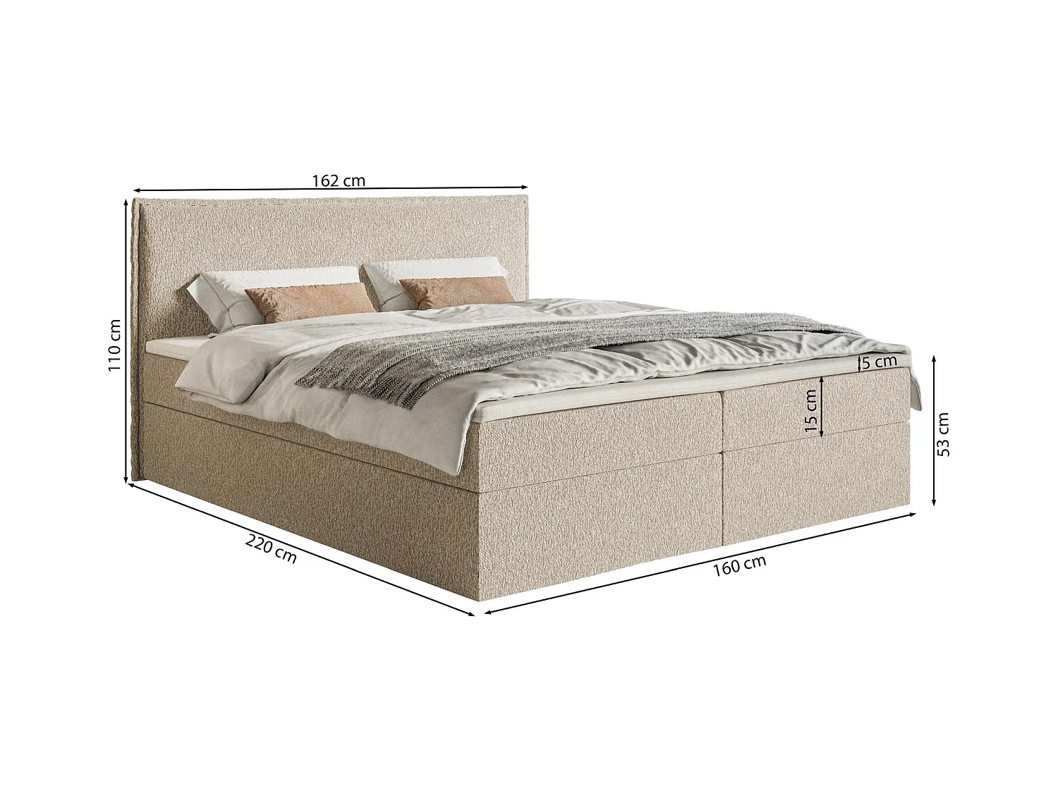 Boxspringbed 160x200 cm met topper en opbergruimte – chenille – beige – SOFTIE