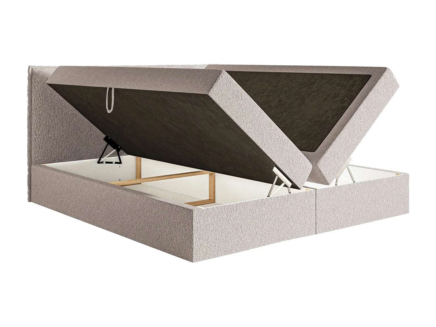 Lit boxspring 160x200 avec surmatelas – en tissu chenille – beige – SOFTIE