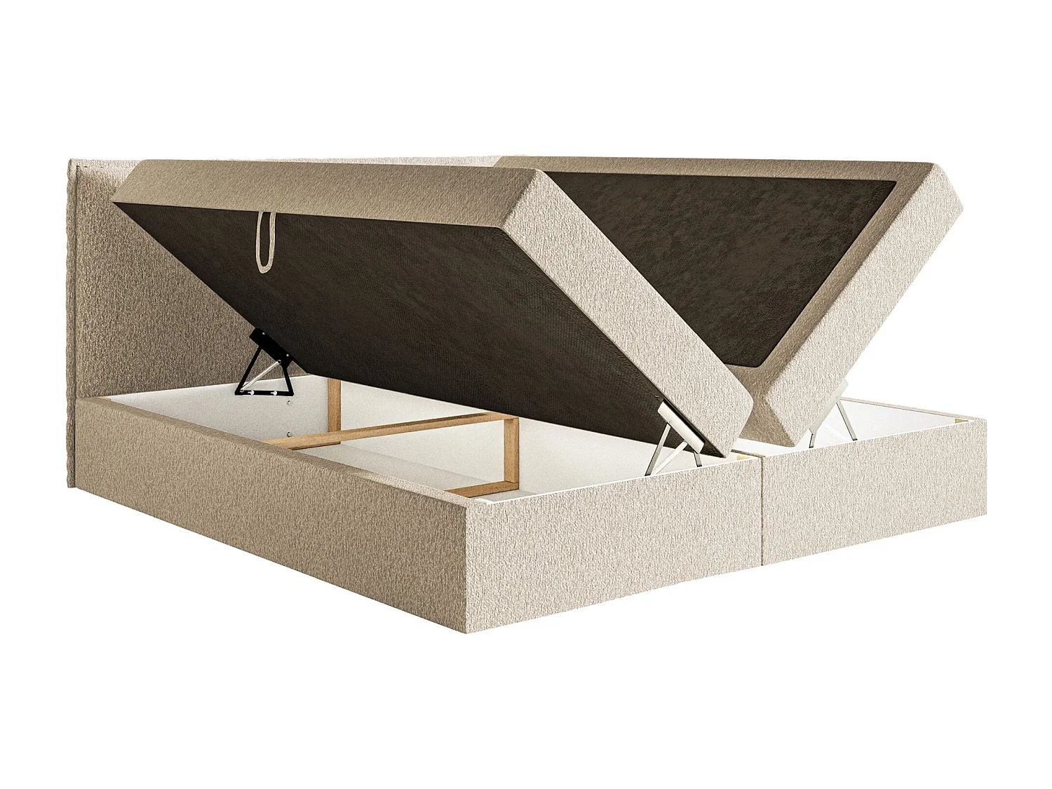 Lit boxspring 140x200 avec surmatelas – en tissu chenille – beige clair – SOFTIE