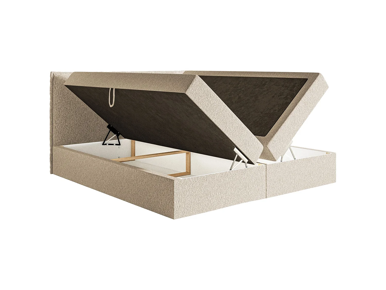 Lit boxspring 180x200 avec surmatelas – en tissu chenille – beige clair – SOFTIE
