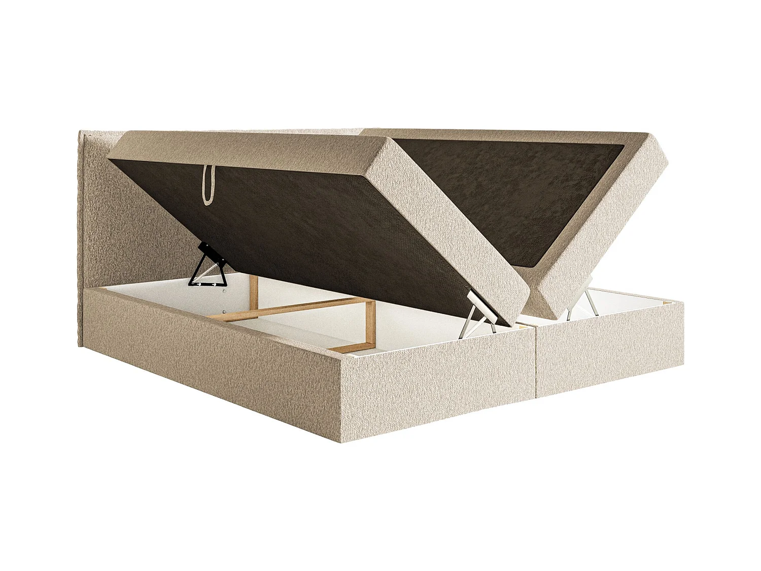 Boxspringbett 160x200 – mit Topper und Stauraum – Chenille – Hellbeige – SOFTIE