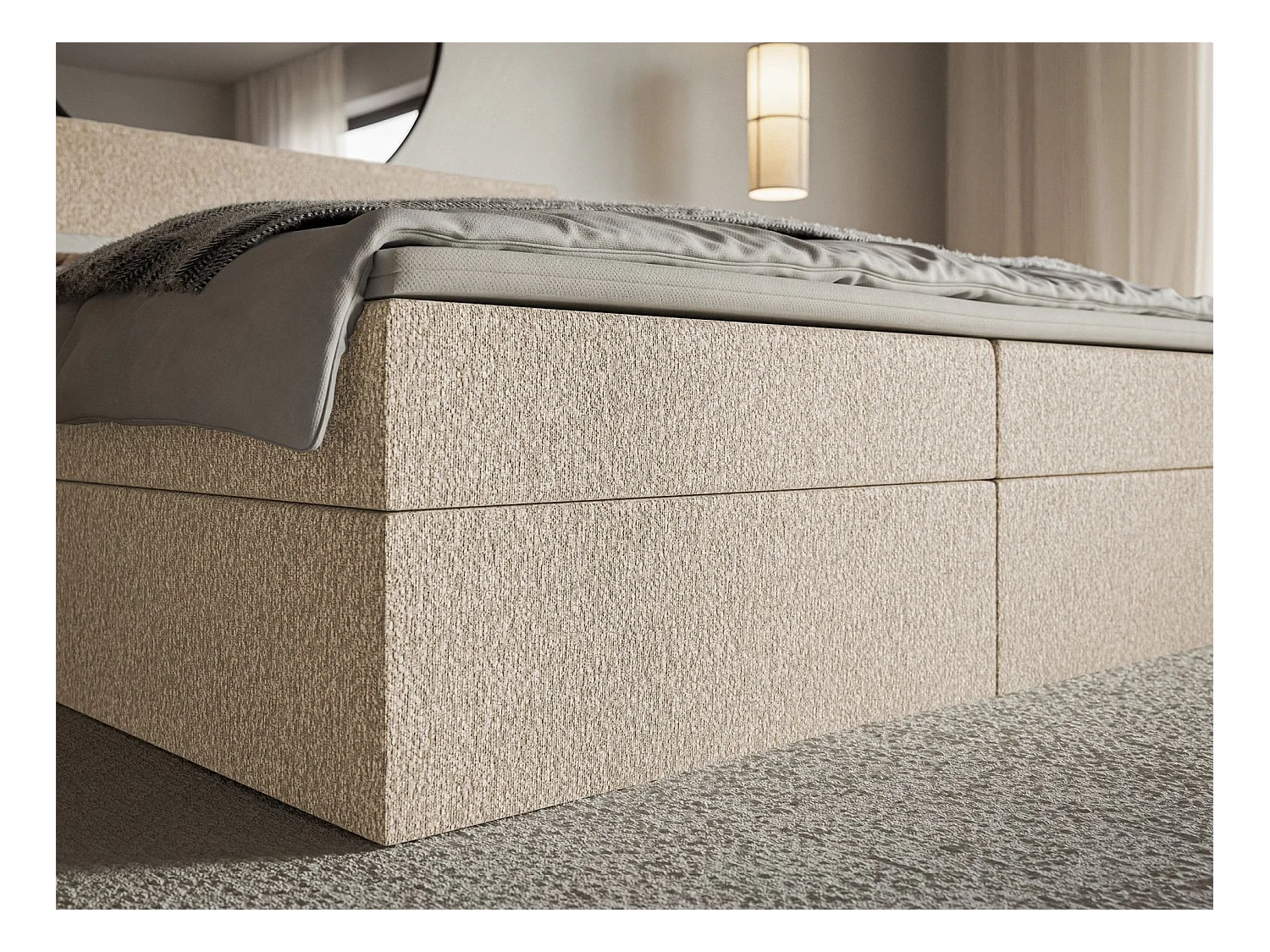 Boxspringbett 160x200 – mit Topper und Stauraum – Chenille – Hellbeige – SOFTIE