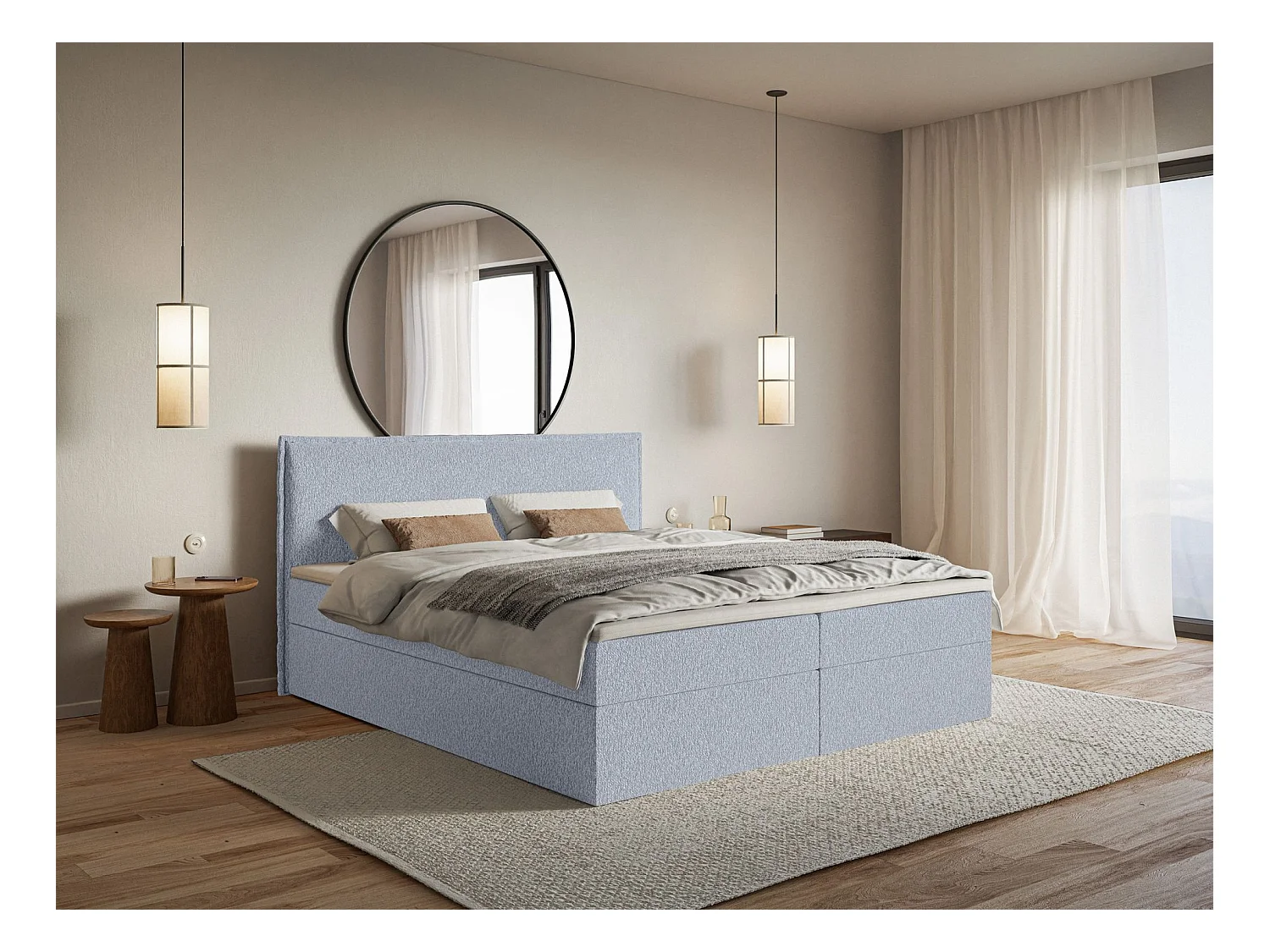 Boxspringbed 160x200 cm met topper en opbergruimte – chenille – hemelsblauw – SOFTIE