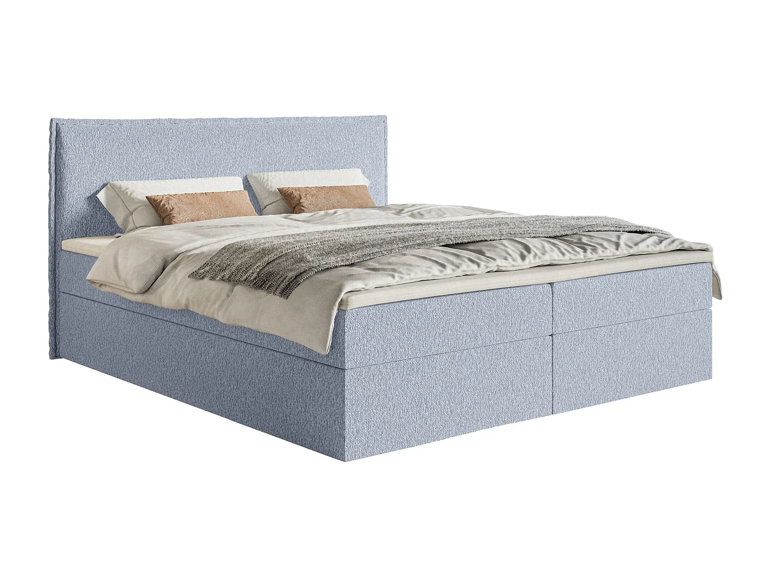 Lit boxspring 160x200 avec surmatelas – en tissu chenille – bleu ciel – SOFTIE