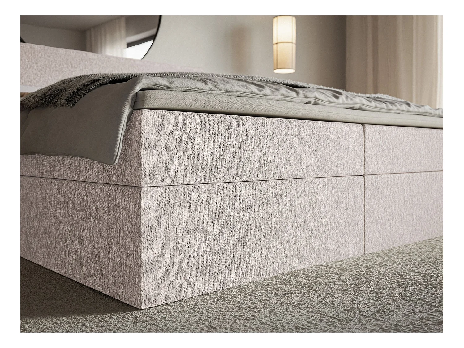 Boxspringbed 140x200 cm met topper en opbergruimte – chenille – beige – SOFTIE