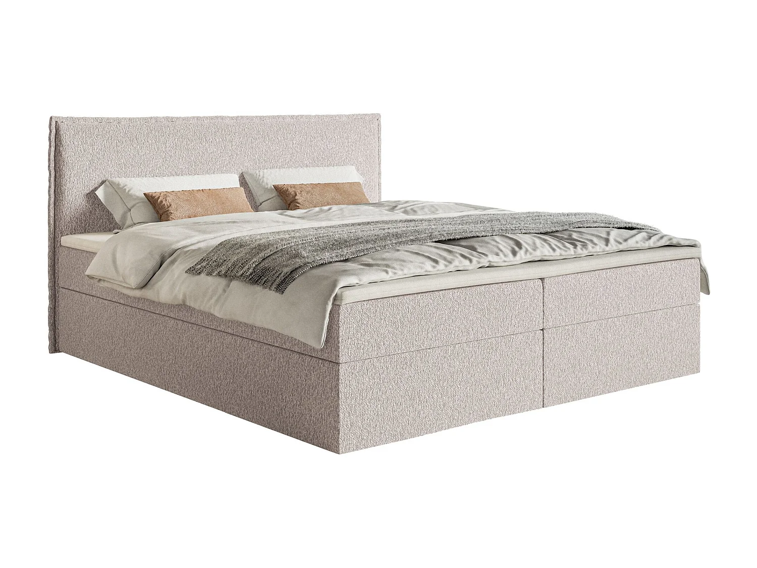Lit boxspring 140x200 avec surmatelas – en tissu chenille – beige – SOFTIE