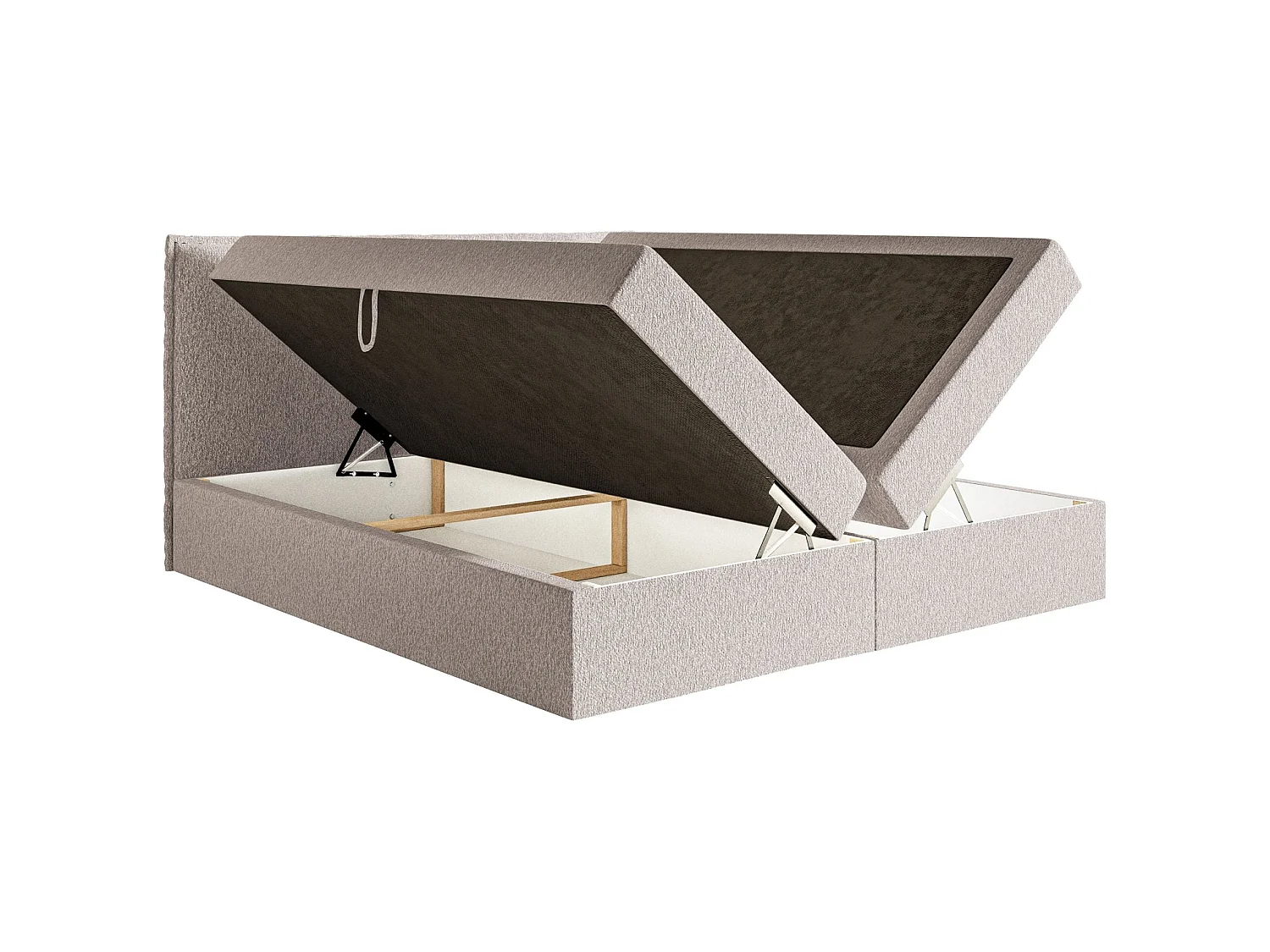 Lit boxspring 140x200 avec surmatelas – en tissu chenille – beige – SOFTIE