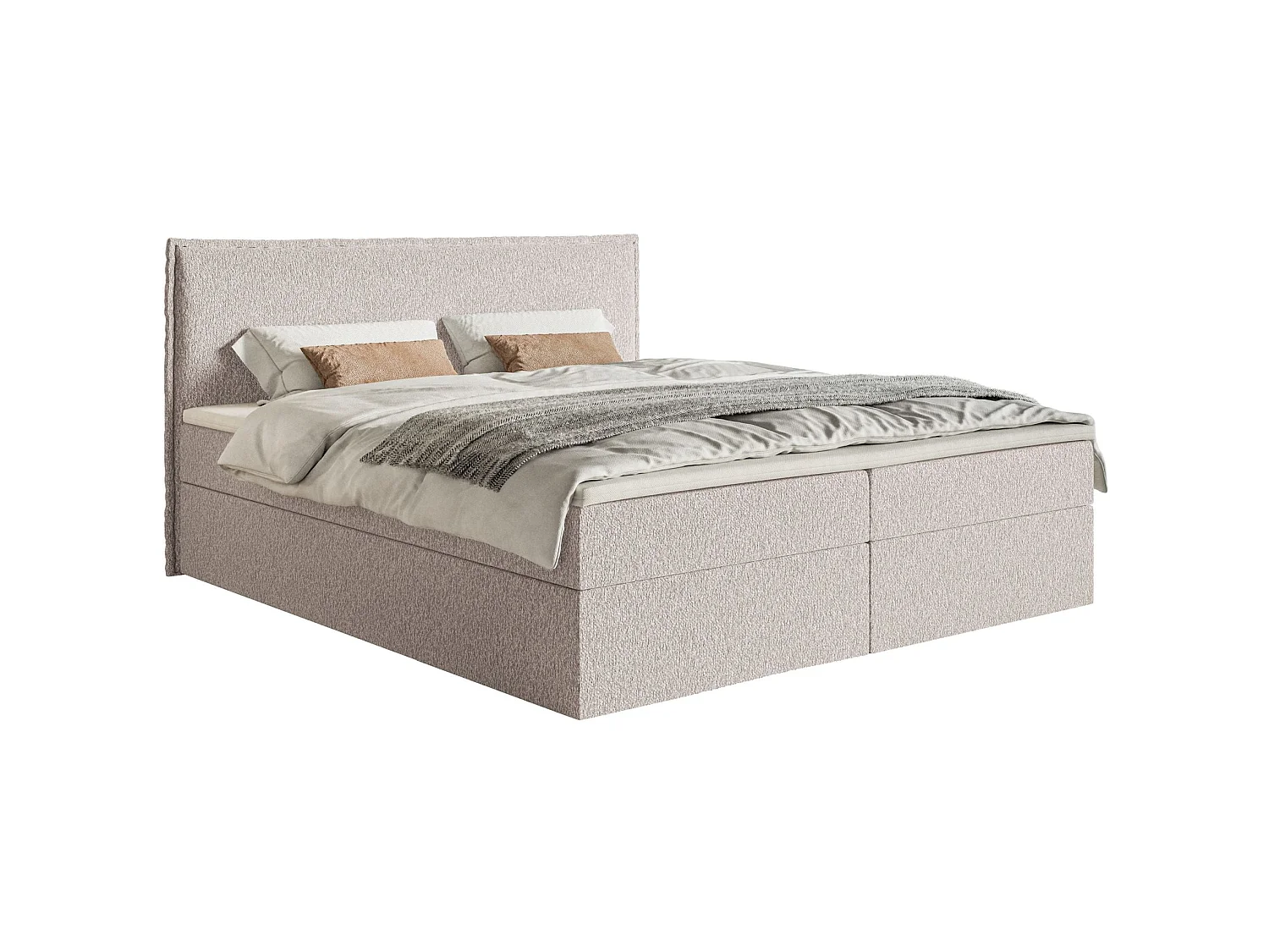 Lit boxspring 140x200 avec surmatelas – en tissu chenille – beige – SOFTIE