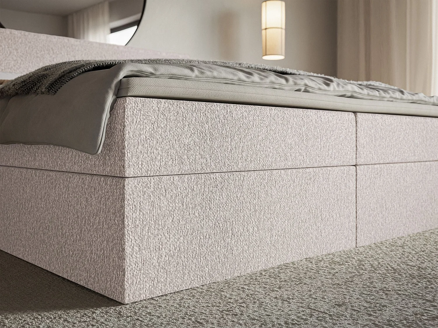 Lit boxspring 140x200 avec surmatelas – en tissu chenille – beige – SOFTIE
