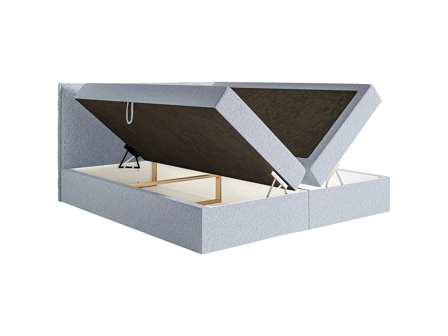 Lit boxspring 140x200 avec surmatelas – en tissu chenille – bleu ciel – SOFTIE