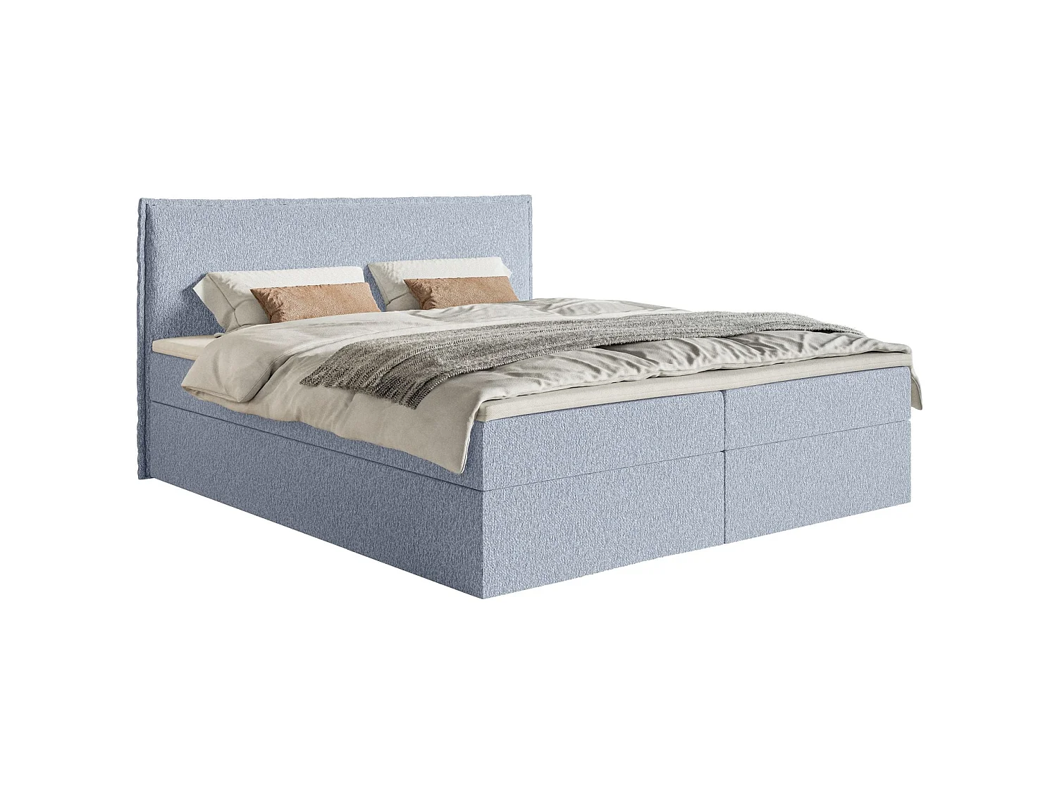 Lit boxspring 140x200 avec surmatelas – en tissu chenille – bleu ciel – SOFTIE