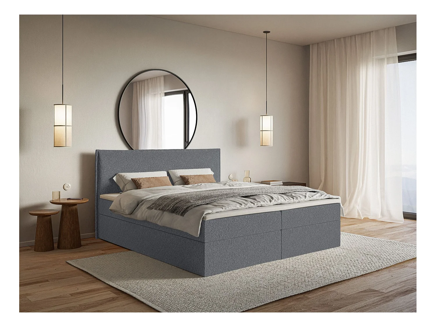 Boxspringbed 140x200 cm met topper en opbergruimte – chenille – grafietgrijs – SOFTIE