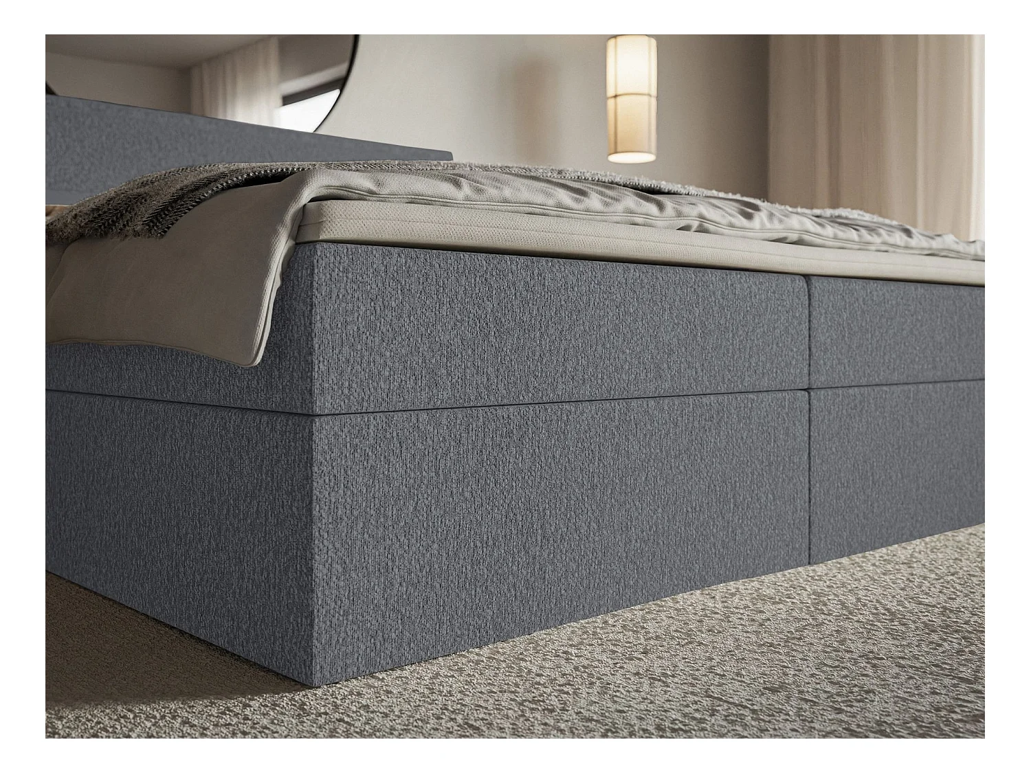 Boxspringbed 140x200 cm met topper en opbergruimte – chenille – grafietgrijs – SOFTIE
