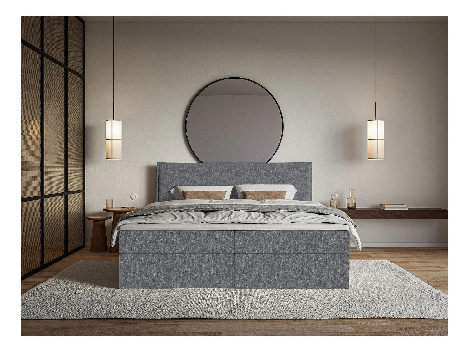 Lit boxspring 140x200 avec surmatelas – en tissu chenille – gris graphite – SOFTIE