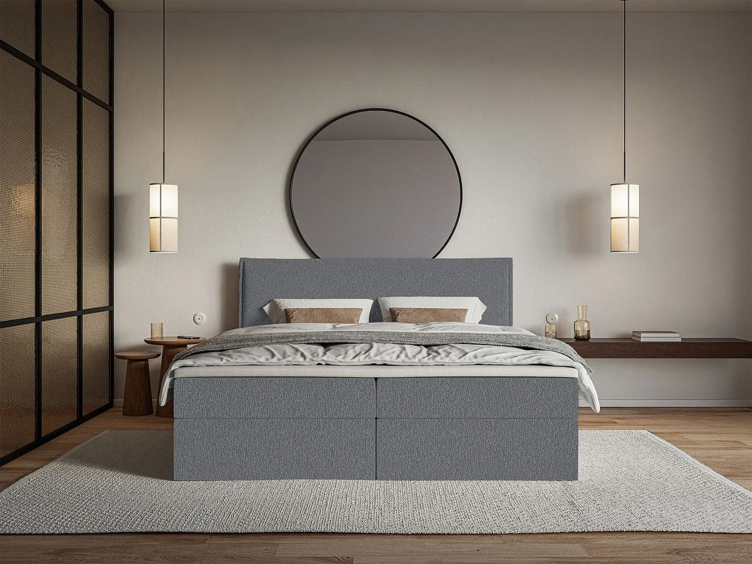 Lit boxspring 140x200 avec surmatelas – en tissu chenille – gris graphite – SOFTIE