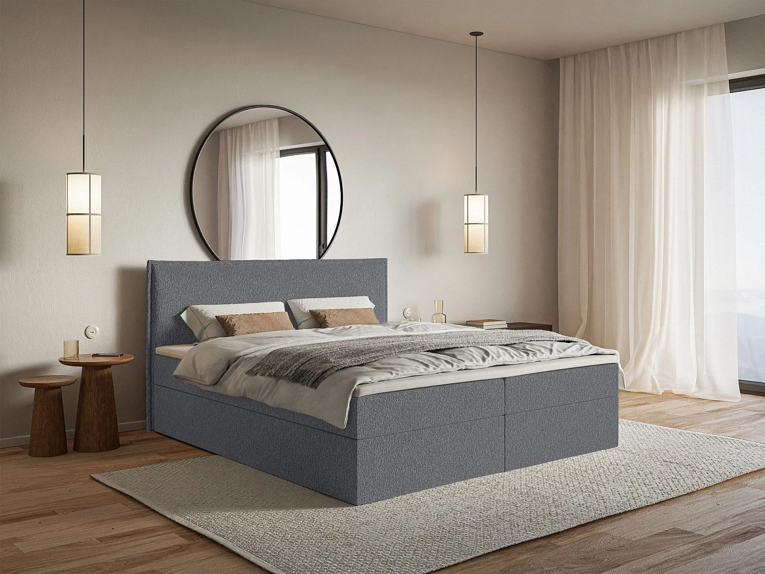 Lit boxspring 140x200 avec surmatelas – en tissu chenille – gris graphite – SOFTIE