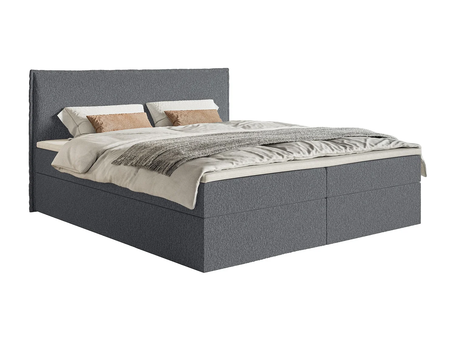 Lit boxspring 140x200 avec surmatelas – en tissu chenille – gris graphite – SOFTIE