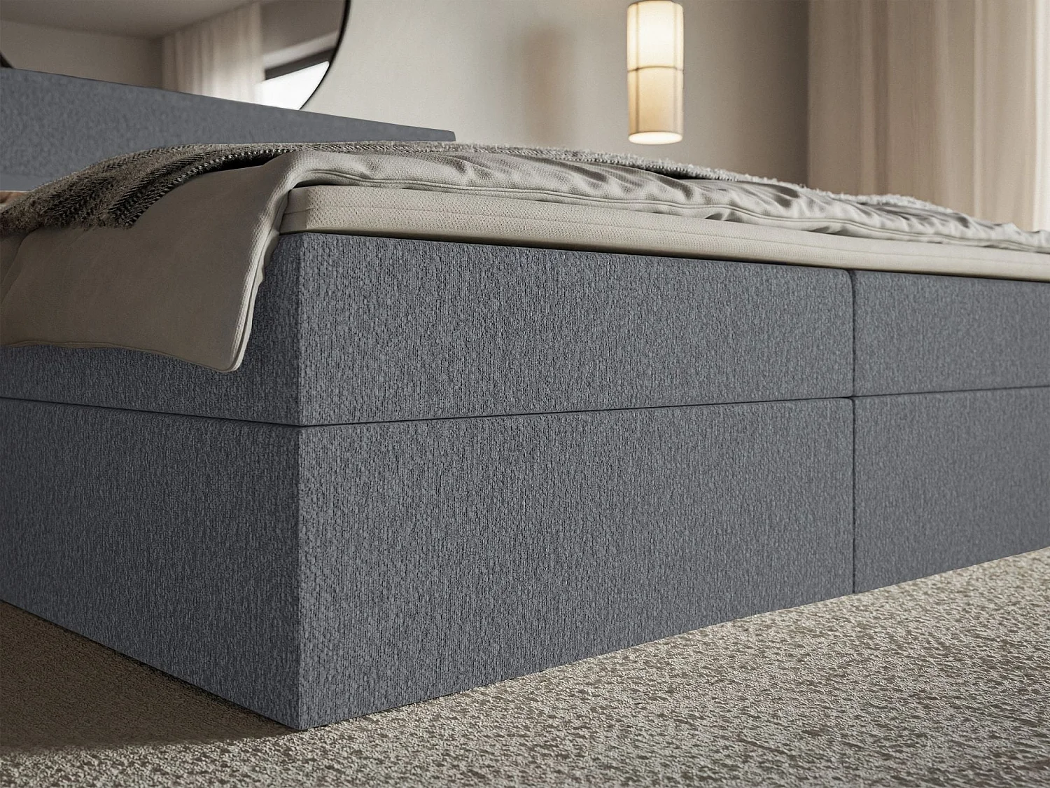 Lit boxspring 140x200 avec surmatelas – en tissu chenille – gris graphite – SOFTIE