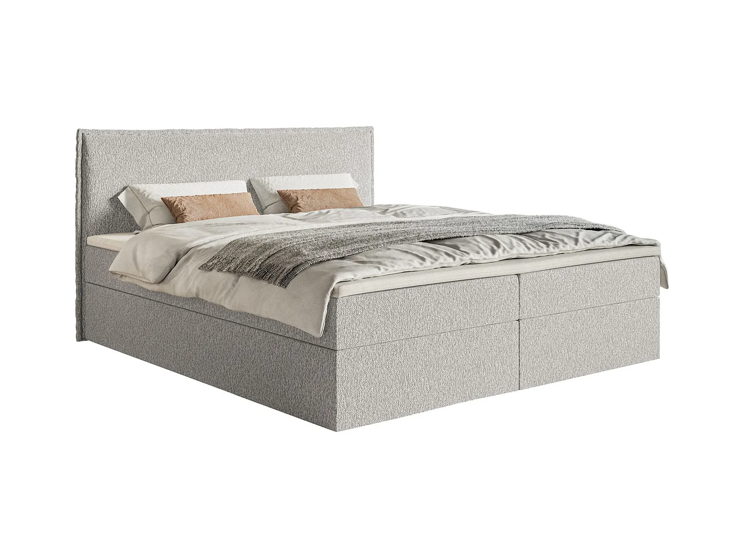 Boxspringbed 180x200 cm met topper en opbergruimte – chenille – lichtgrijs – SOFTIE