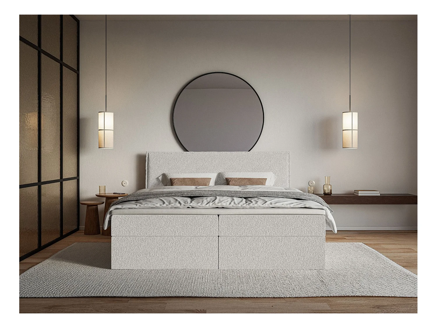 Lit boxspring 180x200 avec surmatelas – en tissu chenille – gris clair – SOFTIE
