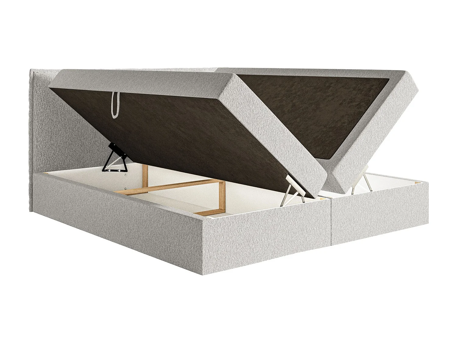 Lit boxspring 180x200 avec surmatelas – en tissu chenille – gris clair – SOFTIE