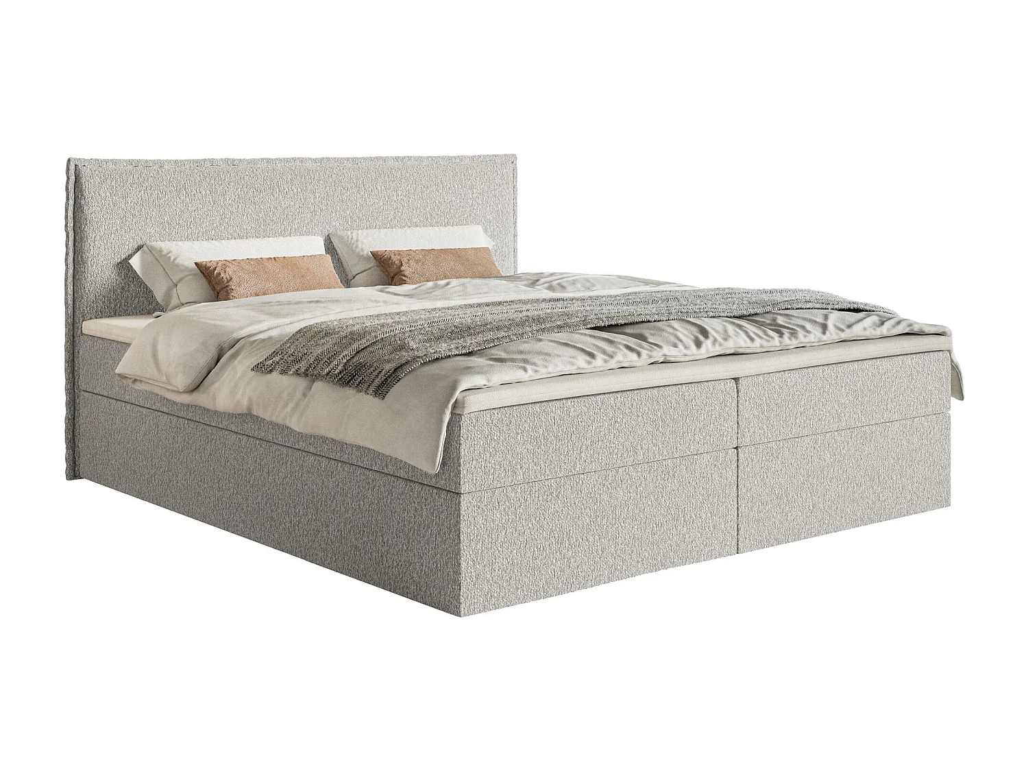 Lit boxspring 180x200 avec surmatelas – en tissu chenille – gris clair – SOFTIE