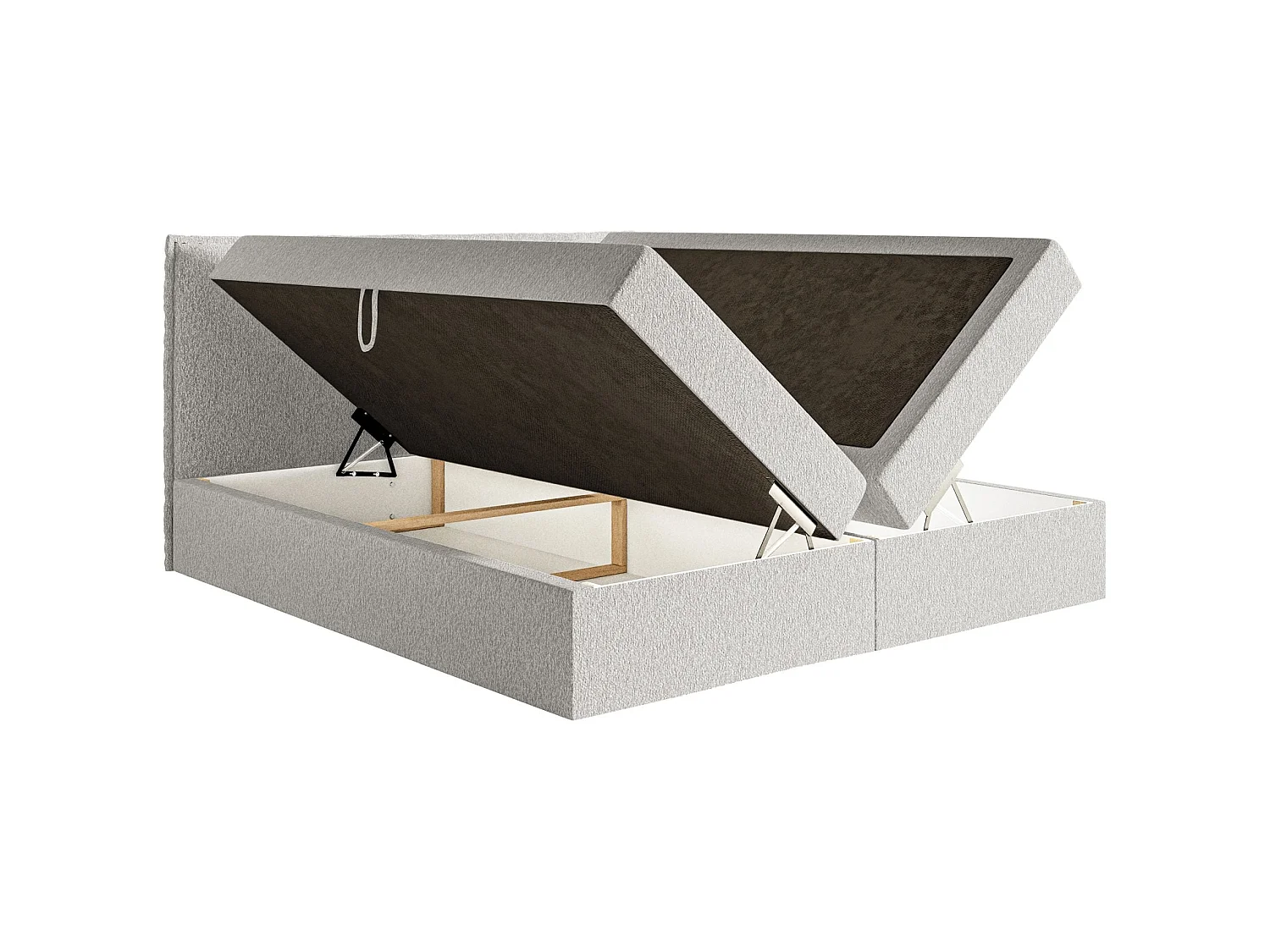 Lit boxspring 180x200 avec surmatelas – en tissu chenille – gris clair – SOFTIE
