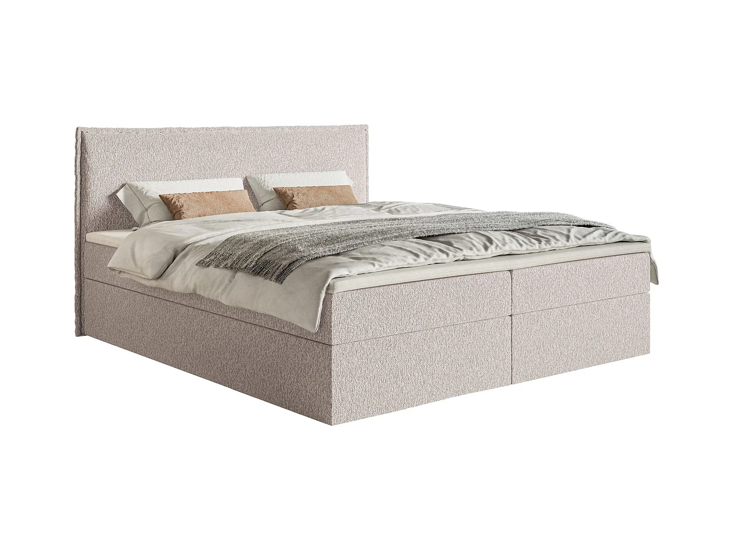 Boxspringbed 180x200 cm met topper en opbergruimte – chenille – beige – SOFTIE