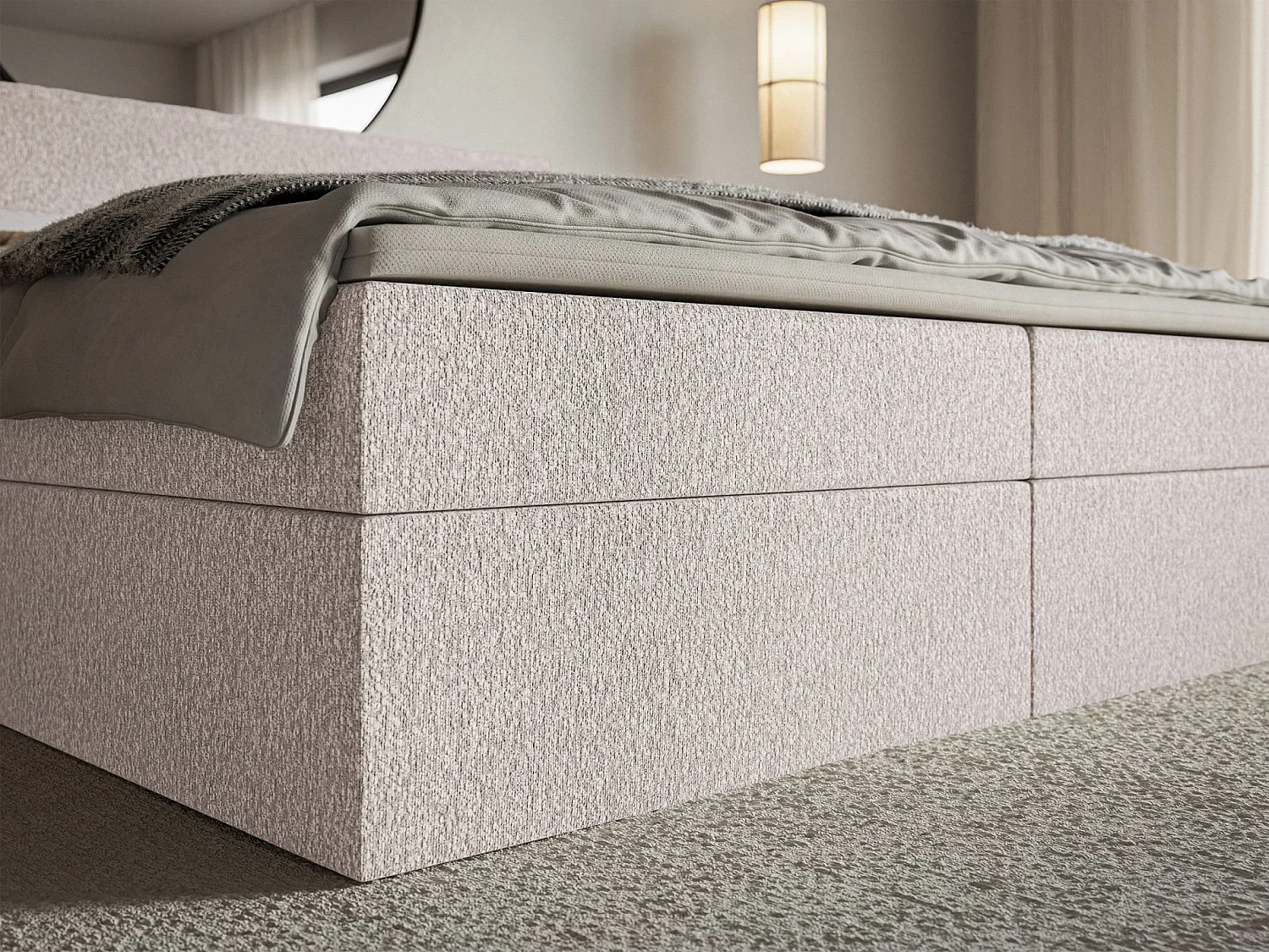 Lit boxspring 180x200 avec surmatelas – en tissu chenille – beige – SOFTIE
