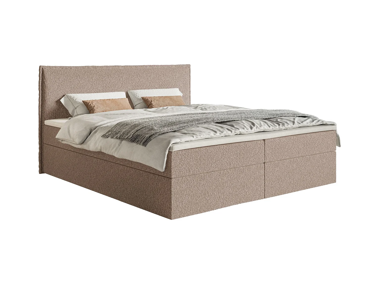 Boxspringbed 180x200 cm met topper en opbergruimte – chenille – donkerbeige – SOFTIE