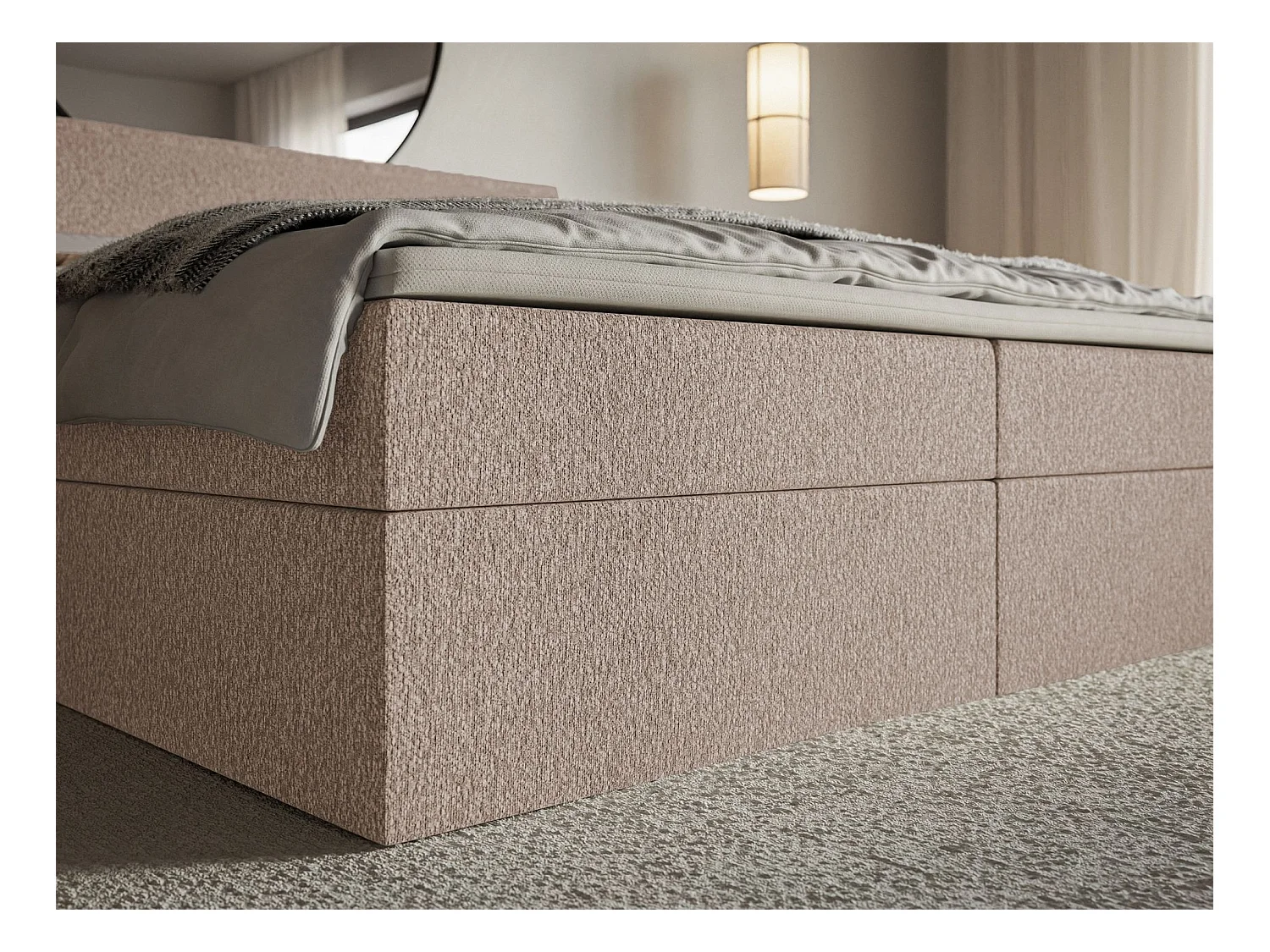 Boxspringbed 180x200 cm met topper en opbergruimte – chenille – donkerbeige – SOFTIE