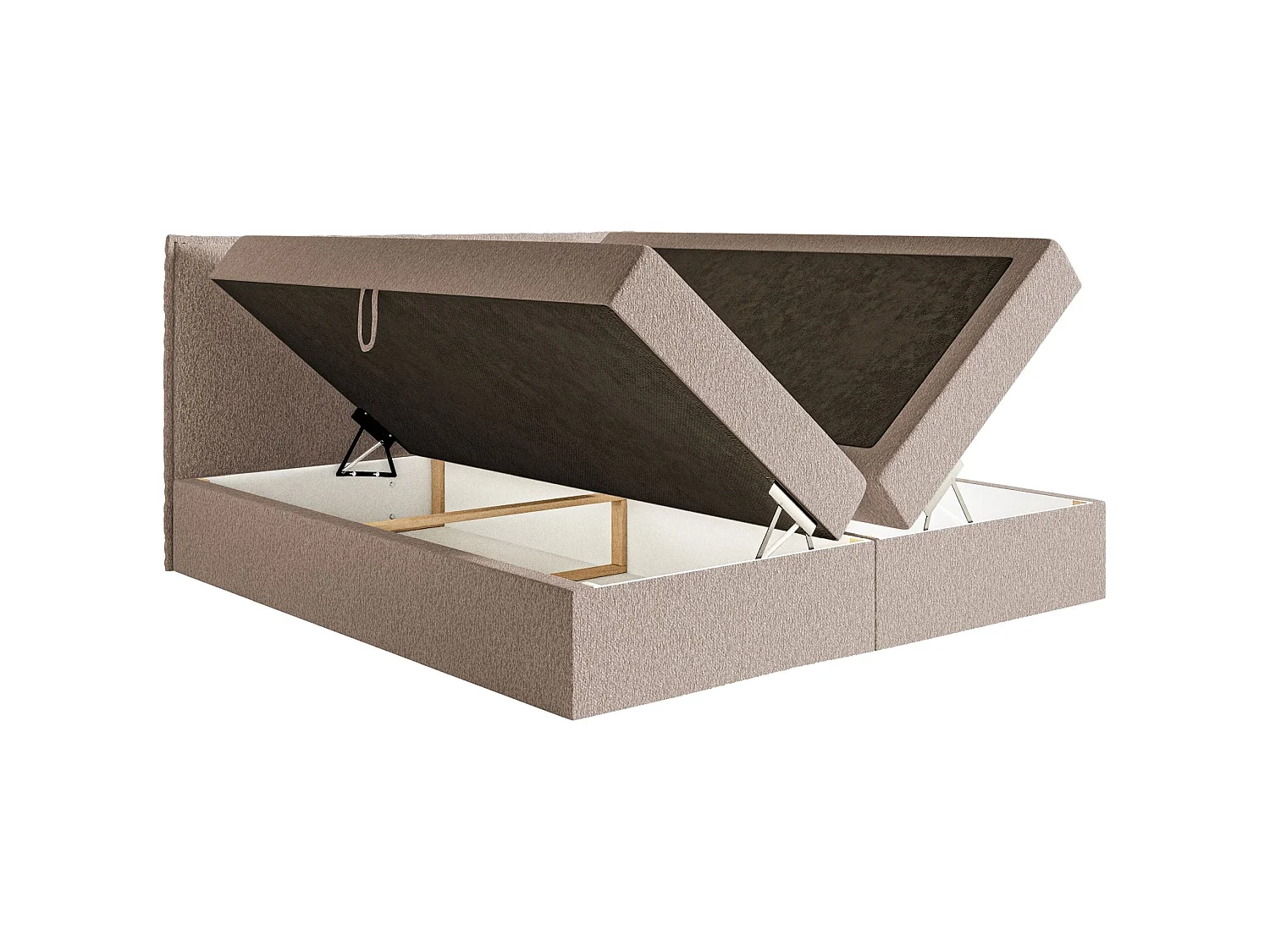 Lit boxspring 180x200 avec surmatelas – en tissu chenille – beige foncé – SOFTIE