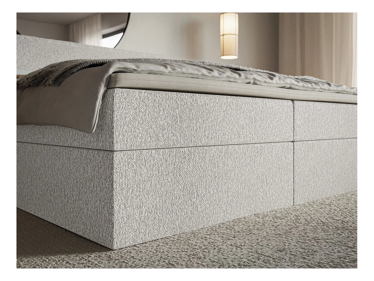 Boxspringbed 140x200 cm met topper en opbergruimte – chenille – lichtgrijs – SOFTIE